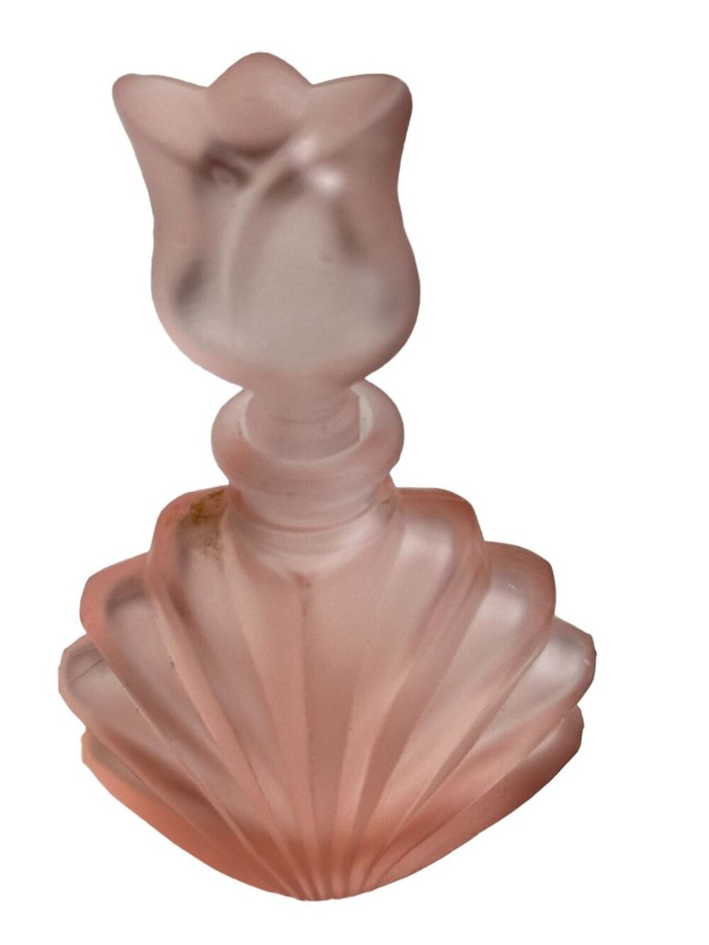 Vanity Pink Perfume Bottle Frosted Satin Glass Tulip/Rose Dauber Silhouette Vtg